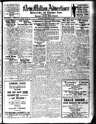 cover page of New Milton Advertiser published on November 2, 1935