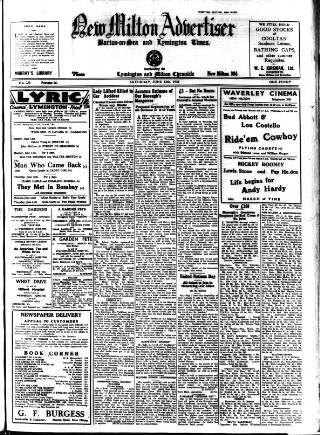 cover page of New Milton Advertiser published on June 13, 1942