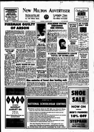cover page of New Milton Advertiser published on August 2, 1997