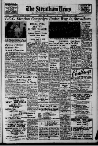 cover page of Streatham News published on April 1, 1949