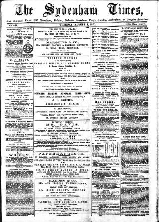 cover page of Sydenham Times published on August 2, 1870