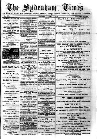 cover page of Sydenham Times published on April 1, 1879