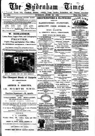 cover page of Sydenham Times published on June 13, 1882