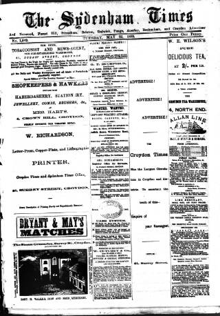 cover page of Sydenham Times published on May 22, 1883