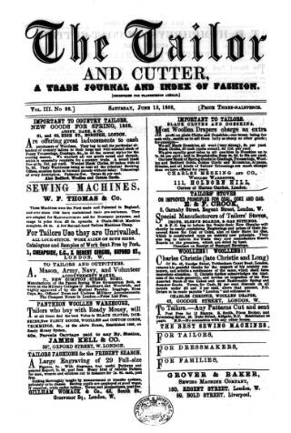 cover page of Tailor & Cutter published on June 13, 1868