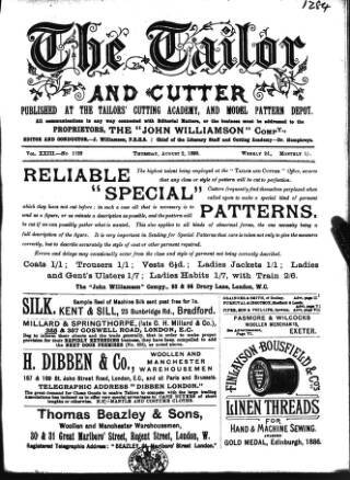 cover page of Tailor & Cutter published on August 2, 1888