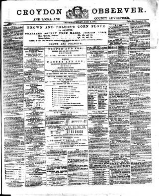 cover page of Croydon Observer published on April 1, 1870