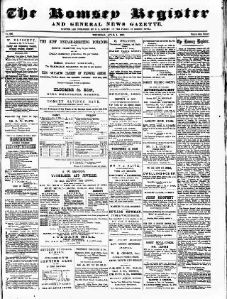 cover page of Romsey Register and General News Gazette published on April 1, 1880