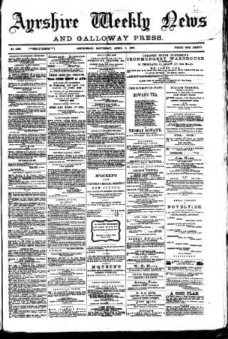cover page of Ayrshire Weekly News and Galloway Press published on April 1, 1882