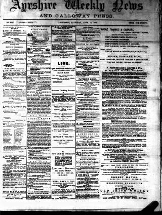 cover page of Ayrshire Weekly News and Galloway Press published on June 13, 1885