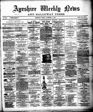 cover page of Ayrshire Weekly News and Galloway Press published on November 2, 1888