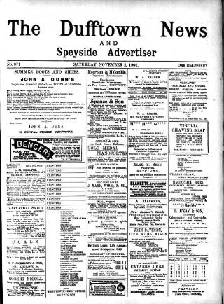 cover page of Dufftown News and Speyside Advertiser published on November 2, 1901