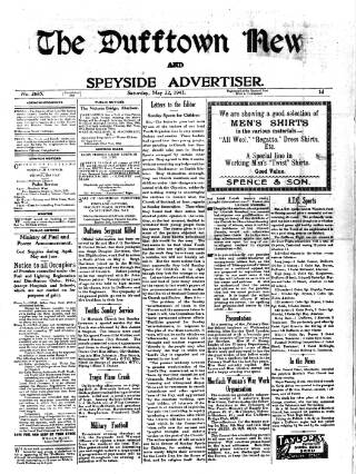 cover page of Dufftown News and Speyside Advertiser published on May 22, 1943