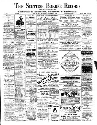 cover page of Scottish Border Record published on August 2, 1890