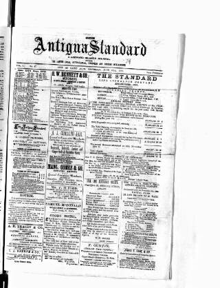 cover page of Antigua Standard published on June 13, 1885