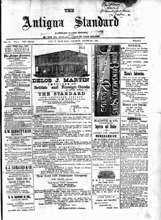 cover page of Antigua Standard published on August 2, 1890