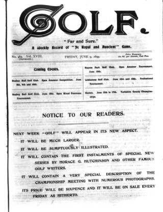 cover page of Golf published on June 9, 1899