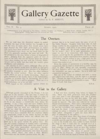 cover page of Gallery Gazette published on August 1, 1921