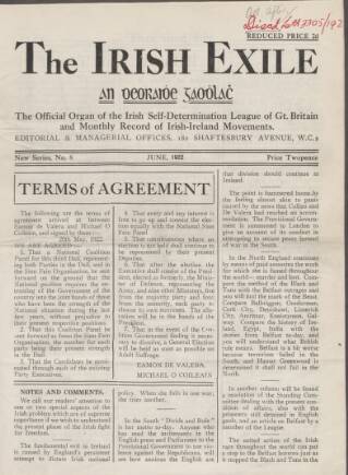 cover page of Irish Exile published on June 1, 1922