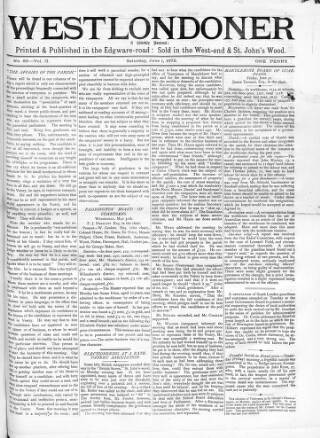 cover page of West Londoner published on June 1, 1872