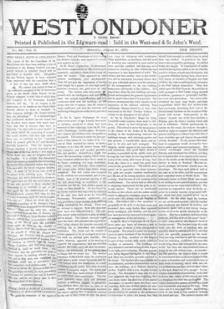 cover page of West Londoner published on August 31, 1872
