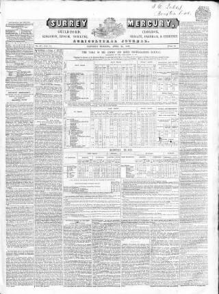 cover page of Surrey Mercury published on April 25, 1846