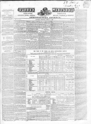 cover page of Surrey Mercury published on June 13, 1846