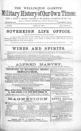 cover page of Wellington Gazette and Military Chronicle published on April 15, 1875