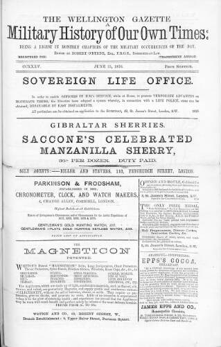 cover page of Wellington Gazette and Military Chronicle published on June 15, 1876