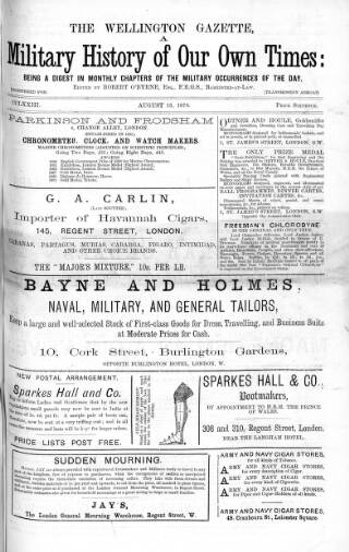 cover page of Wellington Gazette and Military Chronicle published on August 15, 1879