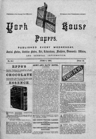 cover page of York House Papers published on June 8, 1881