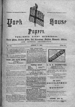 cover page of York House Papers published on August 17, 1881