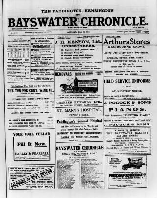 cover page of Bayswater Chronicle published on May 22, 1915
