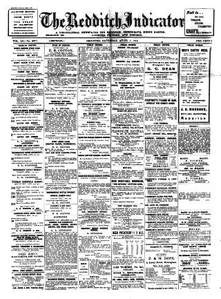 cover page of Redditch Indicator published on April 1, 1911