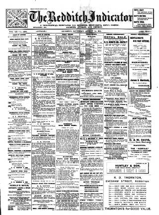 cover page of Redditch Indicator published on August 12, 1911