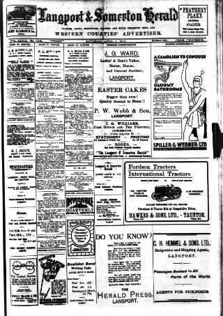 cover page of Langport & Somerton Herald published on April 1, 1933