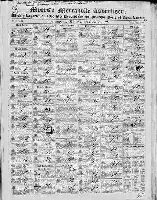 cover page of Liverpool Mercantile Gazette and Myers's Weekly Advertiser published on June 13, 1825