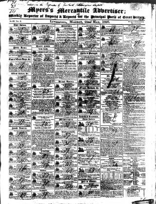 cover page of Liverpool Mercantile Gazette and Myers's Weekly Advertiser published on May 22, 1826