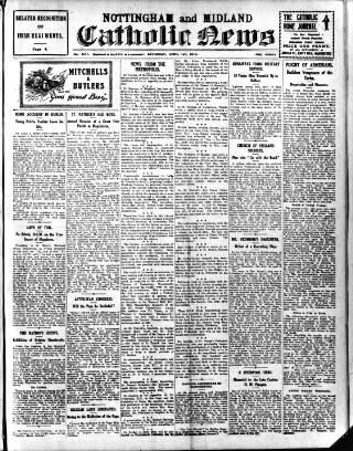 cover page of Nottingham and Midland Catholic News published on April 1, 1916