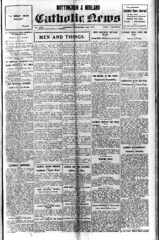 cover page of Nottingham and Midland Catholic News published on November 2, 1918