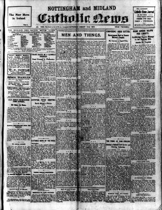 cover page of Nottingham and Midland Catholic News published on August 2, 1919