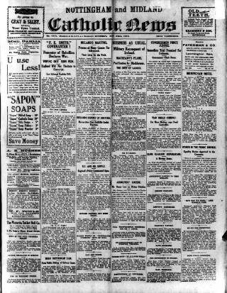 cover page of Nottingham and Midland Catholic News published on May 22, 1920