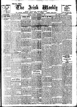 cover page of Irish Weekly and Ulster Examiner published on September 28, 1907
