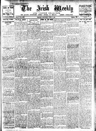 cover page of Irish Weekly and Ulster Examiner published on April 1, 1922