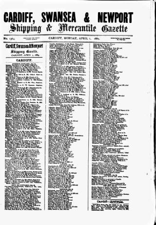 cover page of Cardiff Shipping and Mercantile Gazette published on April 1, 1889