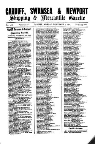 cover page of Cardiff Shipping and Mercantile Gazette published on November 2, 1891