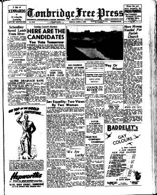 cover page of Tonbridge Free Press published on April 1, 1955