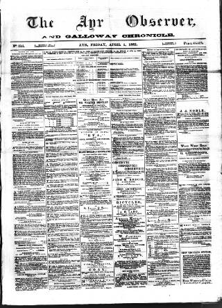 cover page of Ayr Observer published on April 1, 1881