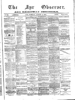 cover page of Ayr Observer published on August 2, 1881