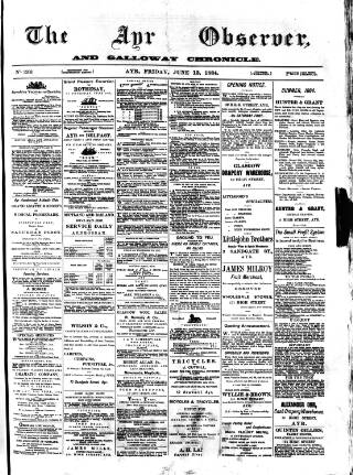 cover page of Ayr Observer published on June 13, 1884
